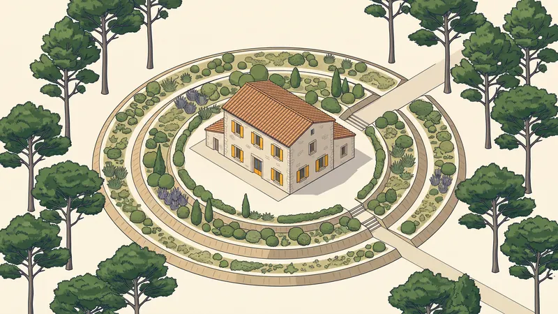 Maison en zone boisée avec périmètre débroussaillé autour du bâtiment
