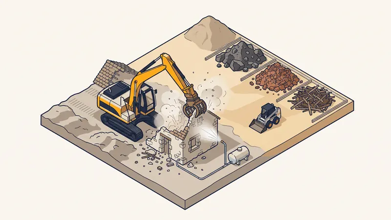 Déconstruction d'une maison en pierre avec tri des matériaux