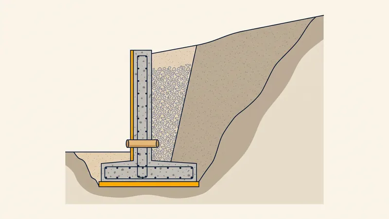 Coupe d'un mur de soutènement en béton armé avec drainage arrière