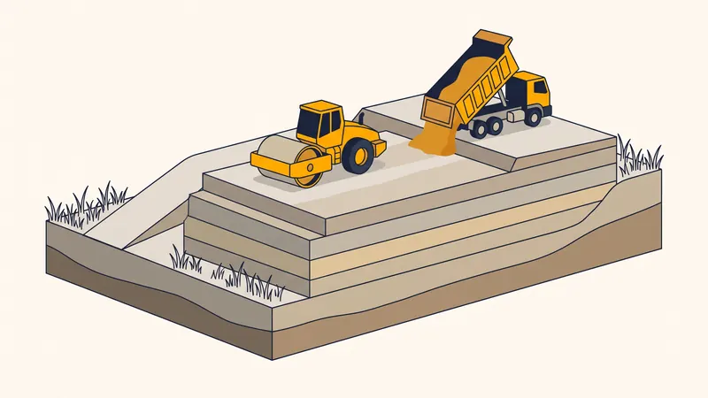 Remblaiement d'un terrain par couches compactées au rouleau
