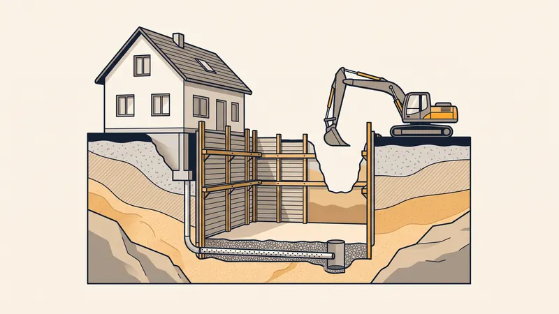 Fouille de sous-sol avec blindage et drainage en fond de fouille
